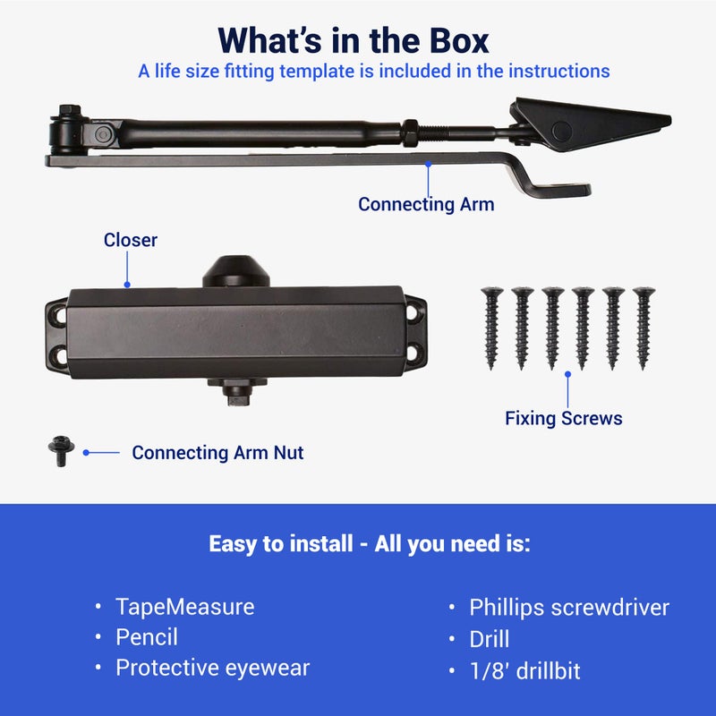 FORTSTRONG Door Closer (Black) - Automatic Door Closer Residential - Adjustable Grade 3 Size Spring - UL Listed ADA Hydraulic Door Closers Certified - Image 3